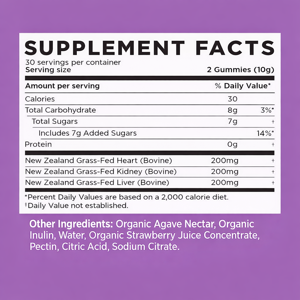 Kids Beef Organ Gummies – Grass-Fed Beef Liver, Heart & Kidney Supplement for Kids | Whole Food Multivitamin Gummies - Image 4